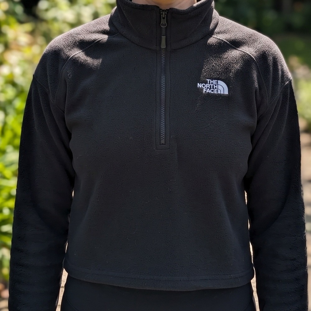 The North Face Womens Black Quarter Zip Fleece Pullover Cropped Jacket S P